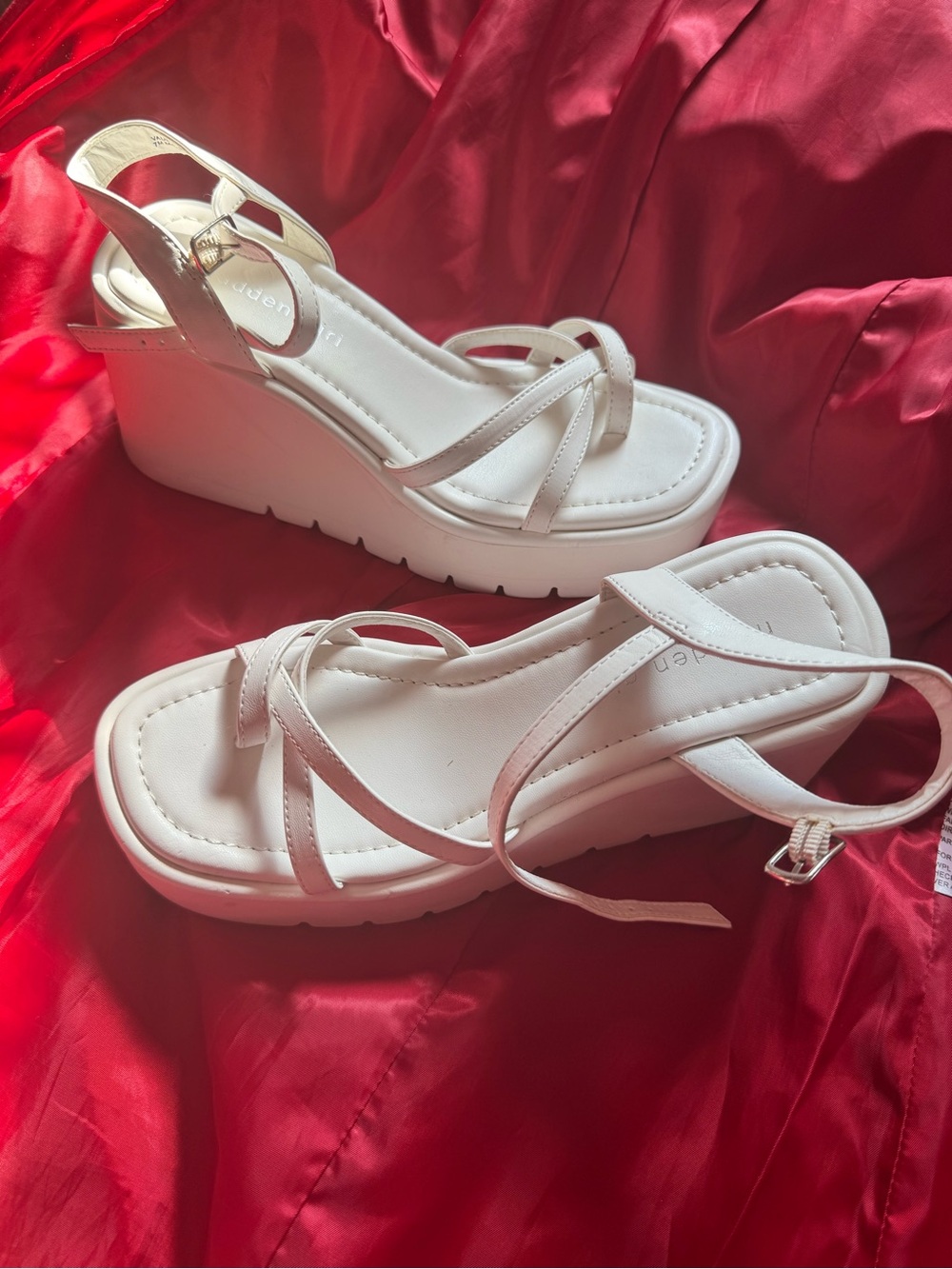 Madden Girl White Platform Wedge Sandals with Crisscross Straps